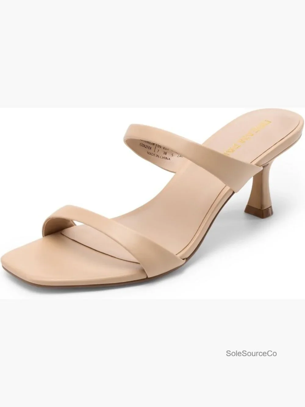 Two Straps Kitten Heel Square Toe Mules Sandals Slide On Heels Party Wedding
